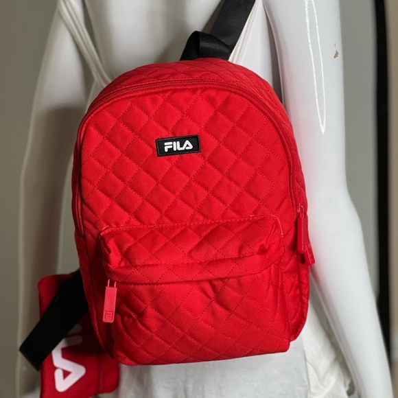 Fila Womens Backpack Red Quilt With Pouch Medium Eileen Backpack New - Picture 2 of 15